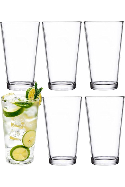 Drinking Glasses, Set of 6 Highball Glasses, 17oz (500ml) Beverage Glassware, Dishwasher Safe Drinking Cups for Juice, Iced Tea, Home Use