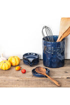 Ceramic Spoon Ladle Rest, Kitchen Stove Spoon Holder, Spatula Cooking Accessories, Blue Set of 4