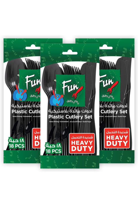 Fun Promopack Heavy-Duty Black Cutlery Set Spoons - Knives & Forks set - Disposable Cutlery Set (Pack of 18 X 3)