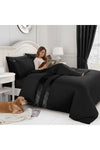 Casabella Luxury Crushed Velvet Panel Band Duvet Cover Sets with Pillow Case Double Duvet Cover Bedding Set – Black Crush Velvet Double Duvet Cover Sets