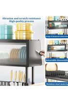 Space-Saving Dish Rack with Drainer Shelf and Cover Kitchen Counter Organizer Black