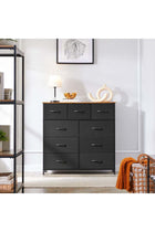 SKY-TOUCH Storage Cabinet: Bedroom Dresser with 9 Drawers Wide Storage Chest with Removable Fabric Bins Storage Organizer Unit for Living Room Entryway Hallway Nursery Kids Room Black