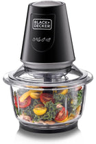BLACK+DECKER Multi-Function Glass Chopper & Mincer, 400W, XXL 1.2L Bowl, 4-Blade System, Pulse Speed