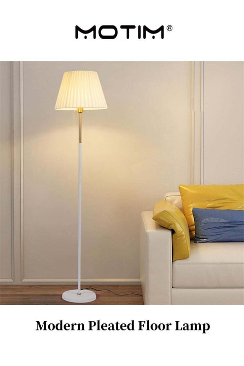 Modern Pleated Floor Lamp Safe for Kids Pets Weighted Base Durable Metal Fabric Tall Standing Light Pull Switch Easy Assembly for Living Room Bedroom Office