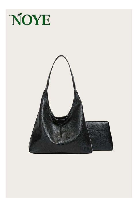 Women's shoulder bag Textured leather black texture inside with small bag daily commute