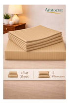 3‑Piece Striped Microfiber Flat Bed Sheet Set Super King 240x260cm, Beige