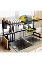 Dish Drying Rack Over the Sink - 2 Tier Compact Kitchen Organizer and Storage Space Saver for Counter - Dish Drainer and Utensil Holder (Stainless Steel, Black Dish Rack)