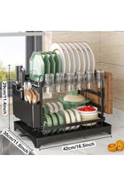 Black 2 Tier Stainless Steel Dish Drying Rack With 360 Degree Rotating Drain Board