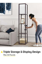 Floor Lamp with Shelves, Shelf Floor Lamp for Bedroom, Modern Standing Shelf Floor Lamp for Living Room Office- Walnut Black 42x15x29 cm