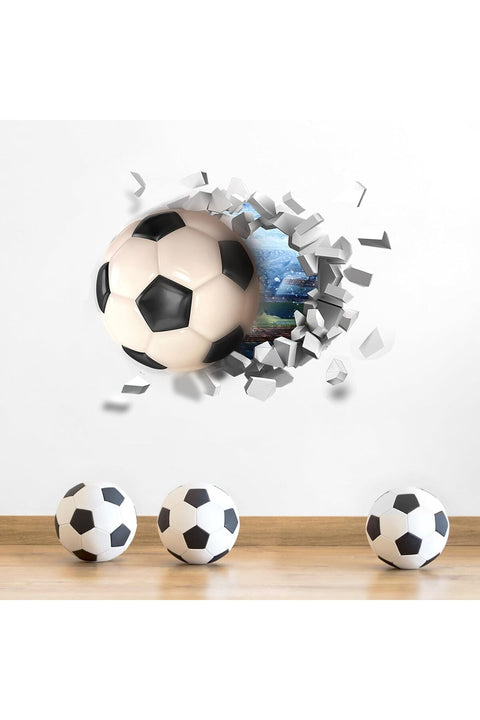3D Football Wall Sticker Set, 30 * 60cm 2 Sheets Soccer Decals for Boys Room, PVC Self-Adhesive Soccer Wallpaper, Sport Posters Wall Art Decor for Kids Bedroom Home Party Birthday Decoration