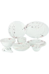 33Pcs Opal Ware Dinner Set - Floral Design Plates, Bowls, Spoons (Blue and Red)
