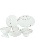 33Pcs Opal Ware Dinner Set - Floral Design Plates, Bowls, Spoons (Blue and Red)