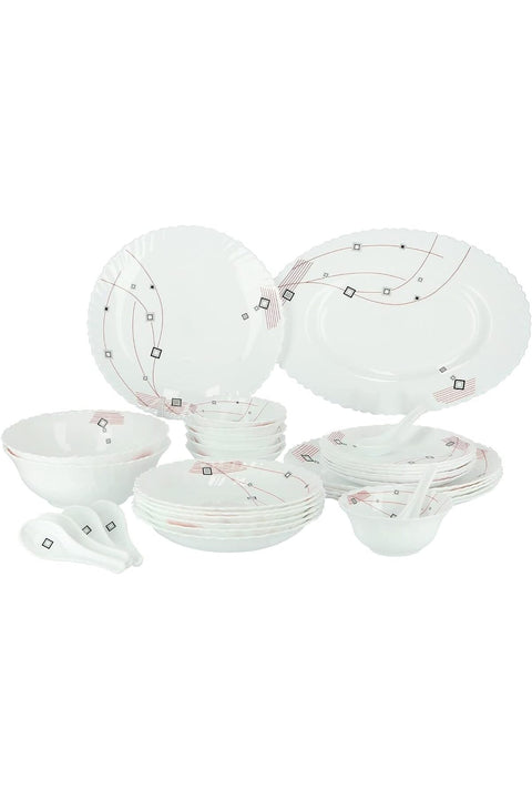 33Pcs Opal Ware Dinner Set - Floral Design Plates, Bowls, Spoons (Blue and Red)