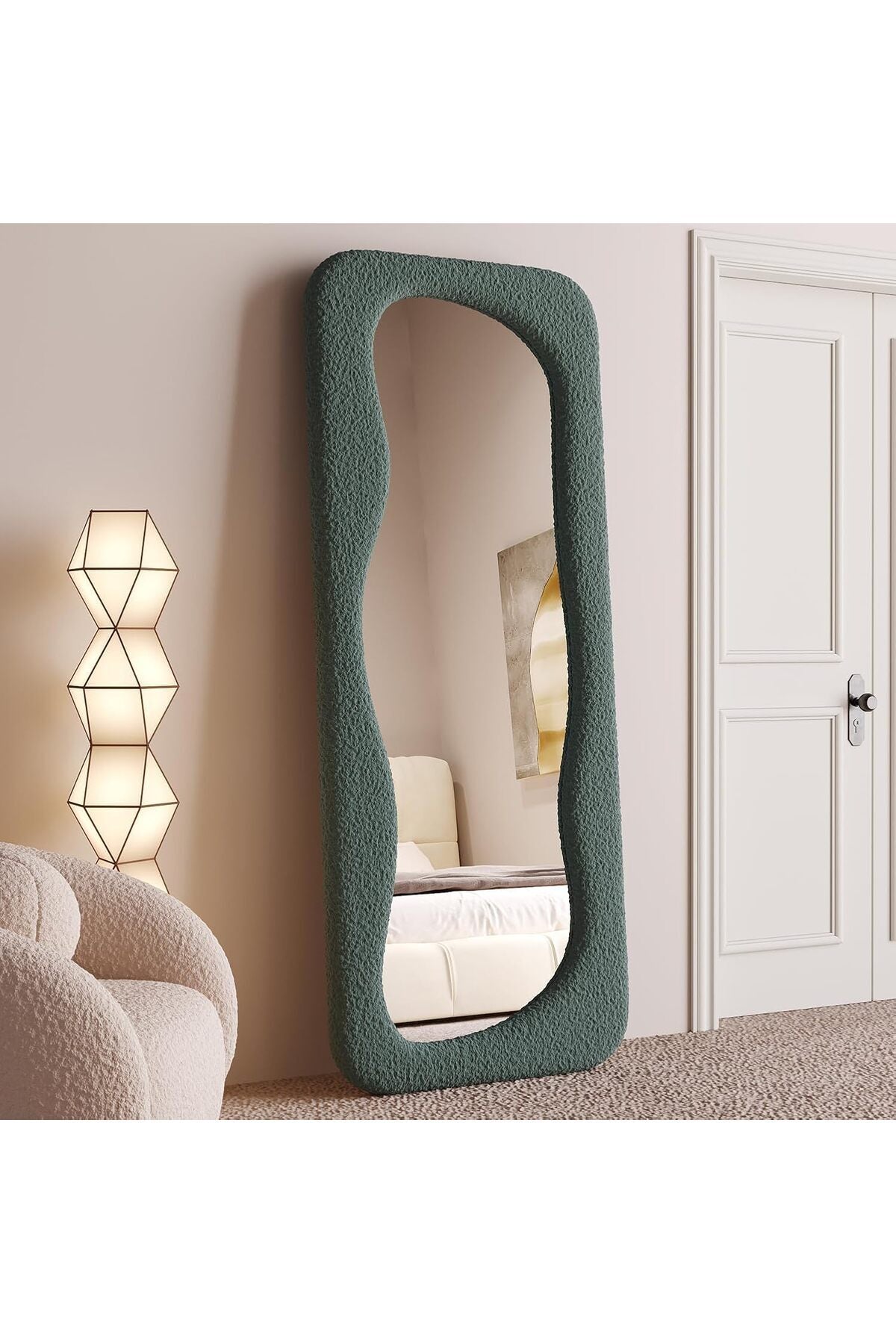 Wavy Arched Full Length Floor Mirror, 63"x24" Standing or Wall Mounted Body Mirror for Bedroom Dressing Room, Blue Flannel Frame (Blue, 160x60cm)