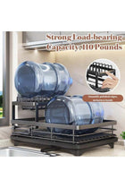 Rust-Resistant 2-Tier Kitchen Dish Drainer Rack with Swivel Drainage Spout, Multifunctional Countertop Organizer with Utensil, Cup and Cutting Board Holders, Black
