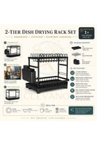 Black Metal Kitchen Dish Drying Rack, Sustainable Countertop Dish Drainer with Cup & Chopsticks Holder, Multifunction Storage & Drain Rack