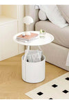 1-Piece Multifunction Round Edge Table Sofa Side End Table Coffee Table Nightstand with Storage Bucket Box for Living Room Bedroom Home Office Furniture 45x52 cm (Fully Assembled)