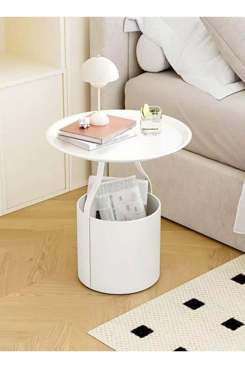 1-Piece Multifunction Round Edge Table Sofa Side End Table Coffee Table Nightstand with Storage Bucket Box for Living Room Bedroom Home Office Furniture 45x52 cm (Fully Assembled)