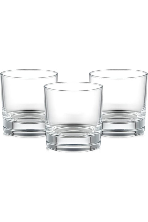 Short Tumbler Glasses Set of 3, 300ml Clear Drinking Glass Cups, Double Old Fashioned Style Tumblers for Water, Juice, Soft Drinks & Mocktails, Made in Turkey (Clear)