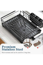 Dish Drying Rack - Stainless Steel Dish Rack for Kitchen Counter, Large-Capacity Dish Drainer with Cutlery Holder, Kitchen Organizer for Dishes, Spoons and Forks, Black
