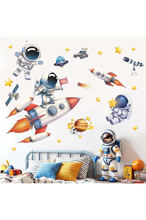 Astronaut Wall Decals - Outer Space Planets Rocket Boys Wall Stickers - Baby Nursery Kids Room Daycare Playroom Wall Decor