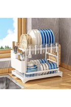 Dish Drying Rack, 2 Tier Large Dish Drying Rack for Kitchen Counter with Drainboard Stainless Steel Dish Drainer for Dish/Knifes/Cup/Cutting Board, White