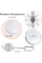 Wall Mounted Lighted Makeup Mirror, Rechargeable 8 inches Bathroom Mirror, 360° Rotation Extendable Double-Sided 1X/10X Magnifying LED Vanity Mirror, with 3 Color Lighting/Touch Screen Dimming