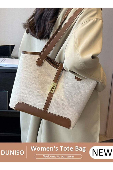 Women's Shoulder Tote Bag with Faux Leather Trim Handbag Large Capacity Shoulder Bag Fashionable Travel Messenger Shoulder Bag for Ladies Girls College Students