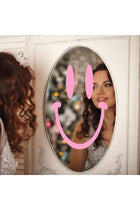 11.8" Pink Acrylic Smiley Face Mirror - Round Wall-Mounted Decor for Living Room, Bedroom, and Bathroom