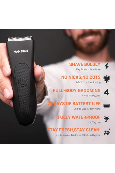 Electric Body Hair Shaver for Men, Groin & Ball Trimmer with 4 Guards, Wet & Dry Cordless