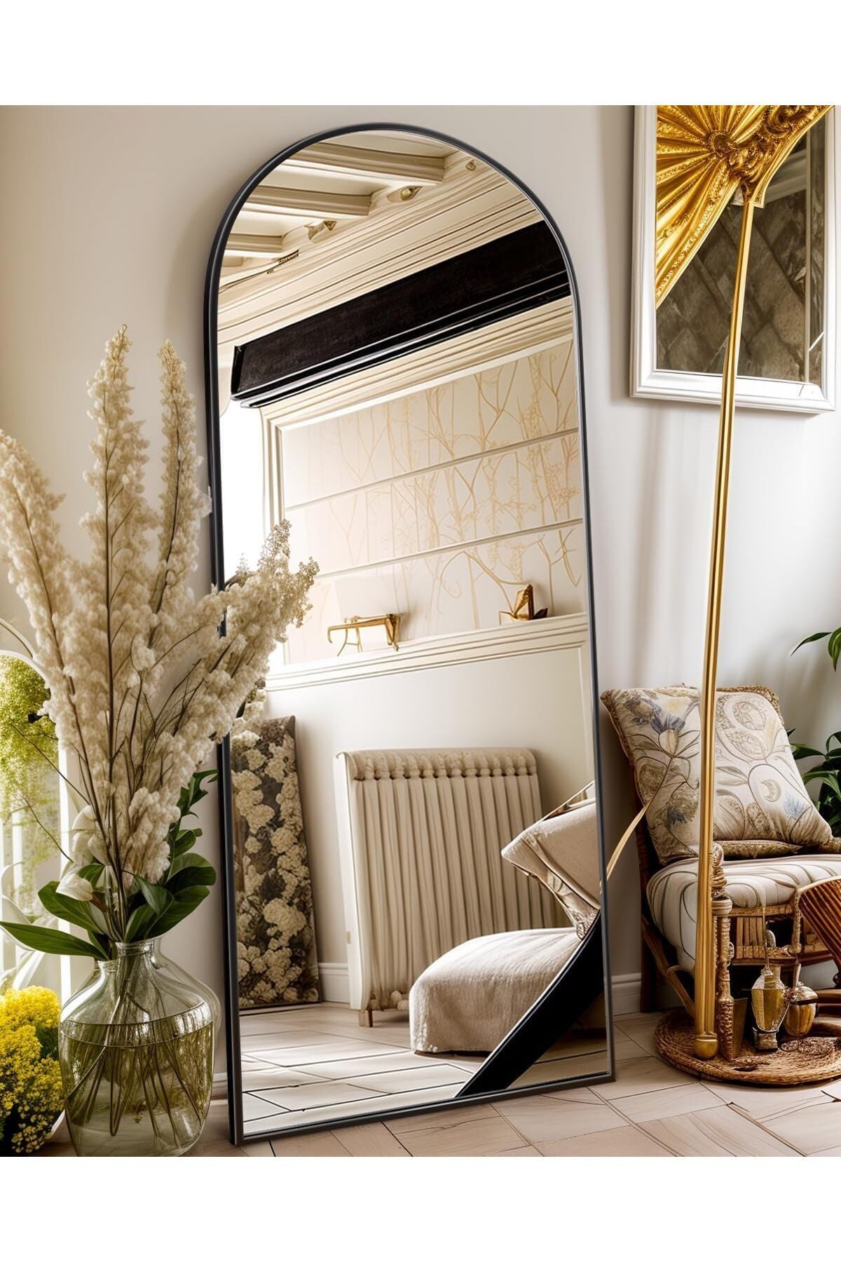170x60cm Arch Floor Mirror, Full Length Mirror Wall Mirror Hanging or Leaning Arched-Top Full Body Mirror with Stand for Bedroom, Dressing Room (Black, 170x60cm (67"x23.6"))