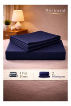 3‑Piece Striped Microfiber Flat Bed Sheet Set, Queen/King, 220x240cm, Royal Blue