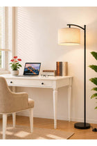 Modern Floor Lamp with Linen Shade, Tall Standing Lamp for Living Room, Bedroom, Office