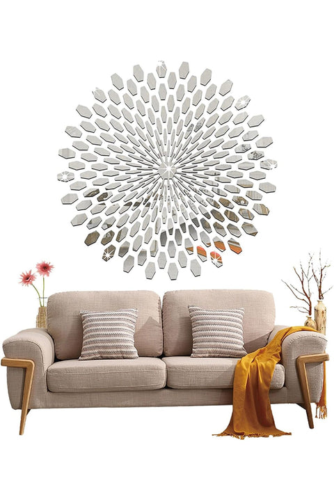 Sun Mirror Wall Decor Acrylic 3D Sunflower Wall Art Decor Self-Adhesive DIY Acrylic Wall Mirror Decals for Home Decor Ash