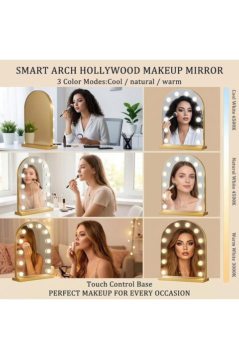 Hollywood Mirror with Lights 62X43CM Makeup Mirror for Bedroom, Large Vanity Lighted up Mirror with 12 Dimmable Bulbs Smart Touch Control 3 Color Lighting Modes(Gold)