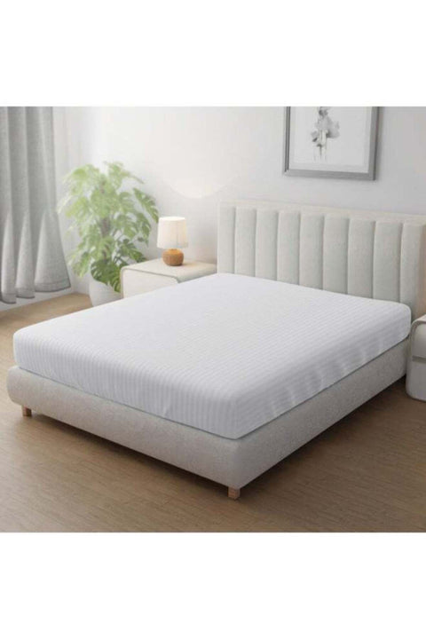 1-Piece Microfiber Fitted Sheet, Striped,Color: White, Super King (200 x 200 cm),Design Soft Fabric Deep Pocket Elastic Edge Bed Linen