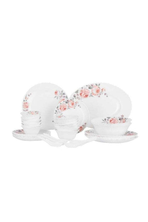 Peace Rose 33 Piece Opalware Dinner Set- DC3708/ Includes Oval Plate, Dinner and Flat Plates, Salad Bowls and Soup Spoons
