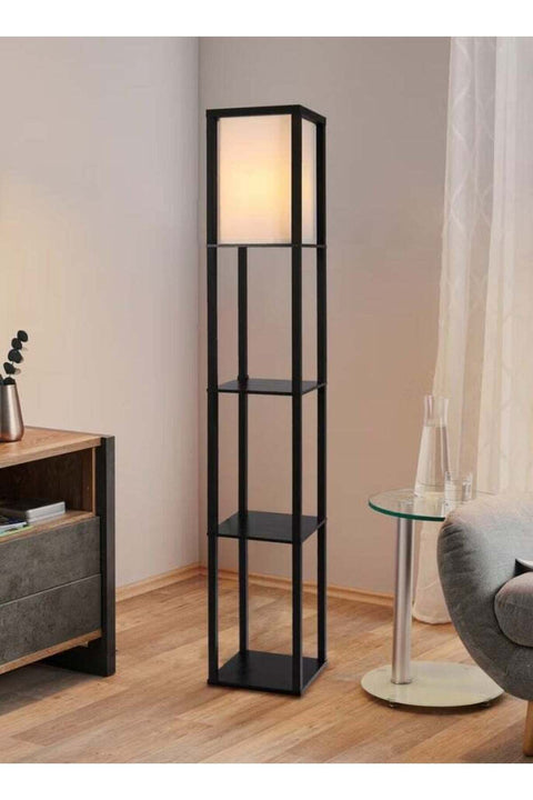 Floor Lamp with Shelves, Modern Industrial Square Tall Standing Lamp, Dimmable Corner Display Bookshelf Lamp for Living Room, Bedroom and Office