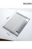 Stainless Steel Roll Up Dish Drying Rack Silicone Folding Shelf Kitchen Sink Cutlery Dish Drainer Kitchen Organizer Fruit Mat (Size : 45x31.5CM)