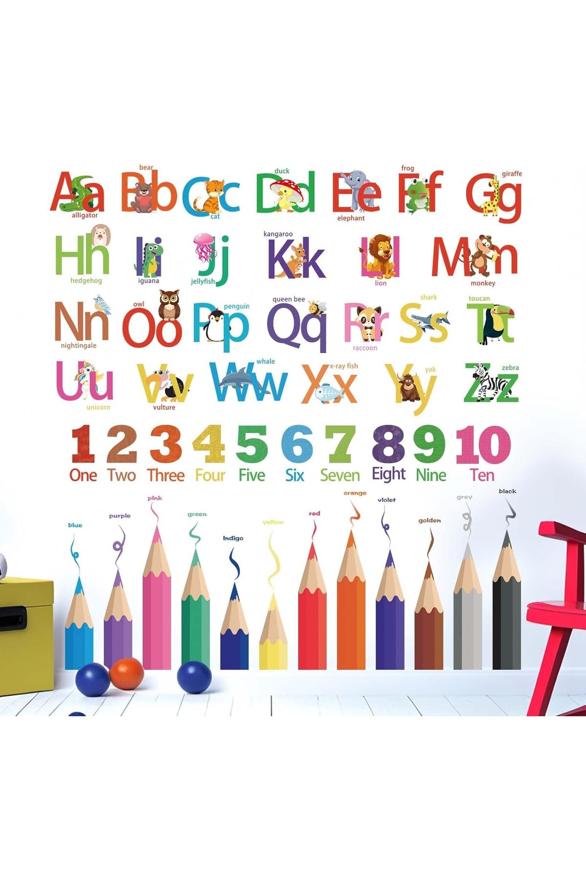 Kids Alphabet Wall Stickers for Classroom: Baby Room Nursery Playroom Bedroom Wall Decals - Peel and Stick ABC Letters Learning Educational Animal Colors