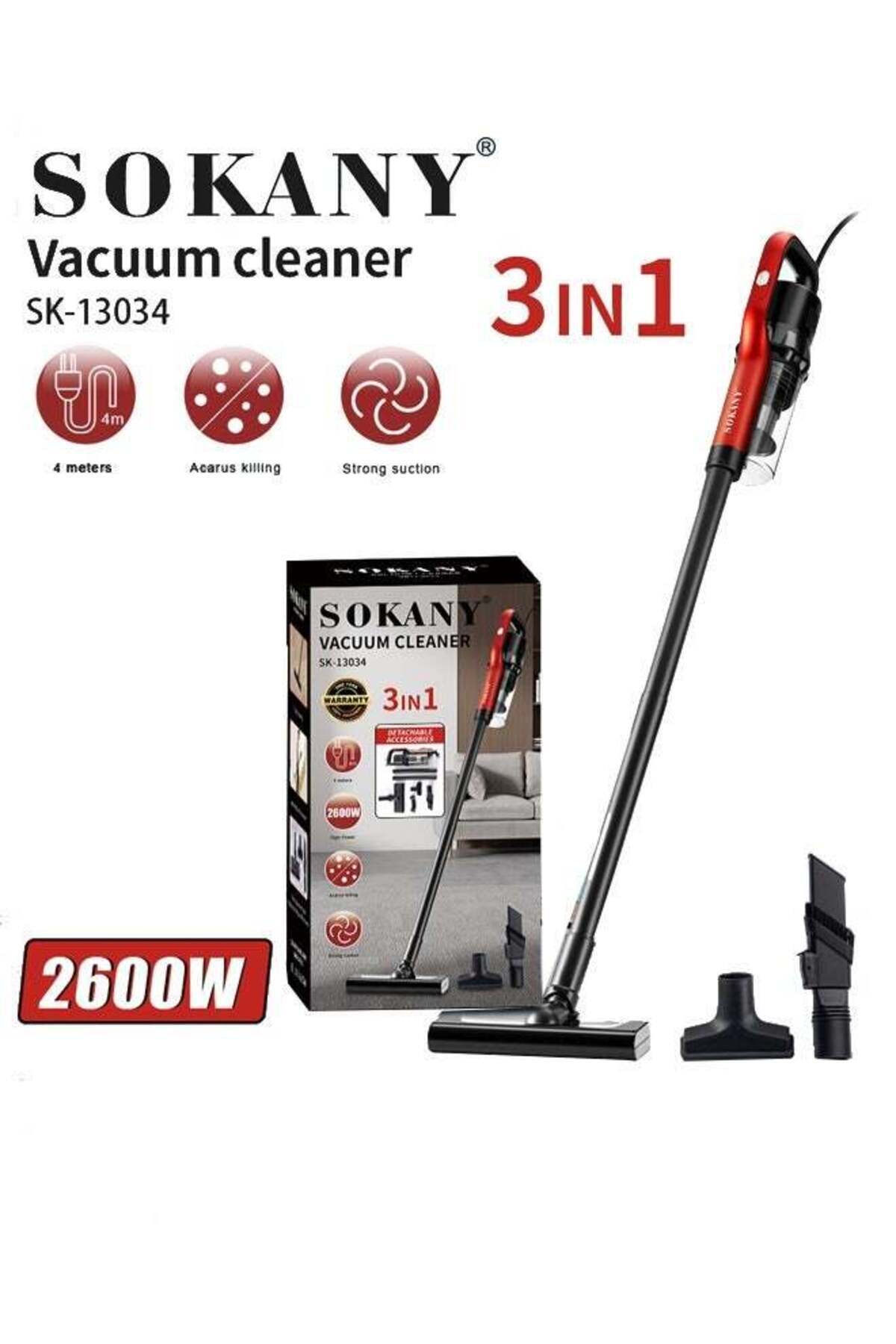Vacuum Cleaner,3 IN 1 Handheld Stick Vacuum Cleaner with Dust Bag Capacity,Ideal for Home, Car, Hard Floor, Carpet, Pet Hair,2600w,SK-13034