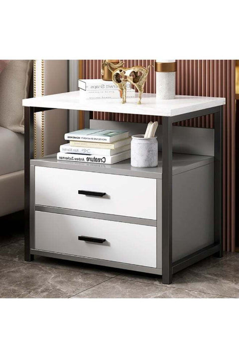 Modern Bedside Cabinet, Wooden Nightstand Side Table with 2 Drawers and Open Shelf Storage, Simple Bedside Table for Bedroom Living Room, CTG2 (White)