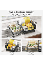 Dish Drying Rack - Extendable Dish Rack, Large Sink Drying Dish Drainer for Kitchen Counter, Stainless Steel Dish Strainer with Utensil Holder, Black (Upgraded version)