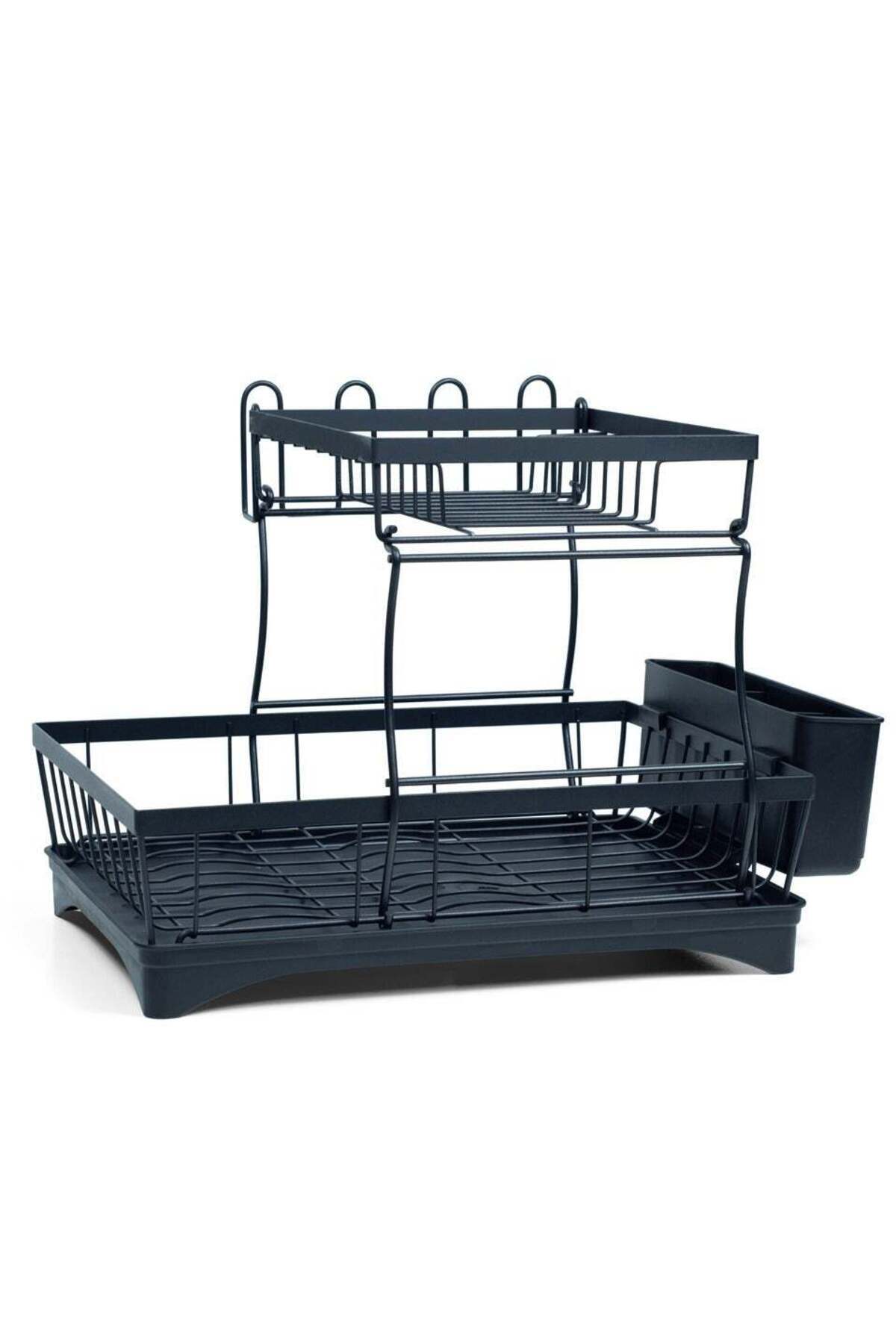 Beram Dish Drying Kitchen Rack, Stainless Steel 2 Tier Stand, Counter Organization with Drainboard, Utensil Holder, Rust-Resistant, Black