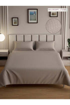 100% Cotton King Flat Bedsheet with 2 Pillow covers - 300Tc Urban Grid - Mocha
