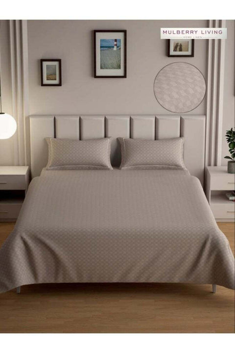 100% Cotton King Flat Bedsheet with 2 Pillow covers - 300Tc Urban Grid - Mocha