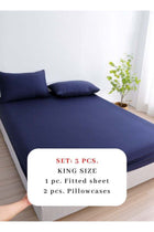 3 Pcs King Size Fitted sheet with elastic corner 180*200+30cm with 2 pillow cases, bedsheet set, dark blue.