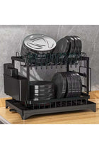 Mini Treasures 2 Tier Dish Drying Rack, Dish Drainer with Drip Tray & Swivel Drainage Spout, Utensil Holder, Cup Holder, Cutting-Board Holder and Plate Holder Stand for Kitchen Counter Black