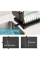 2 Tier Dish Drying Rack for Countertop, Large Capacity Kitchen Rack with Drainboard, Utensil Holder & Cup Holder, Space Saving Dish Drainer Organizer for Plates, Bowls & Cups, Black