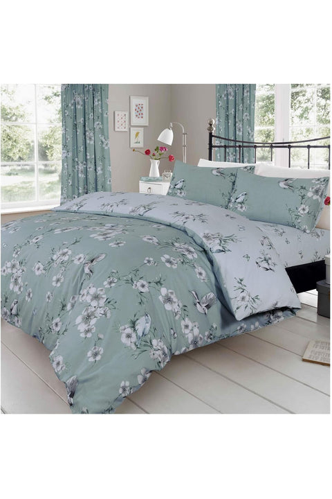 Duvet Cover Double | Blossom Bedding Set With Pillowcase | Polycotton Fabric| Duck Egg